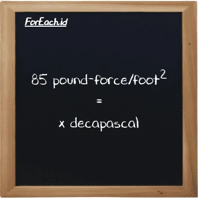 1 pound-force/foot<sup>2</sup> is equivalent to 4.788 decapascal (1 lbf/ft<sup>2</sup> is equivalent to 4.788 daPa)